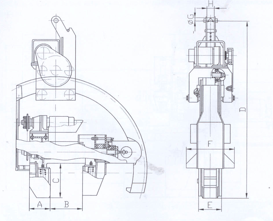 新鄉(xiāng)市起重機(jī)電動(dòng)臥立變位鋼卷夾鉗（型號(hào)GJWL） 型號(hào)GJWL