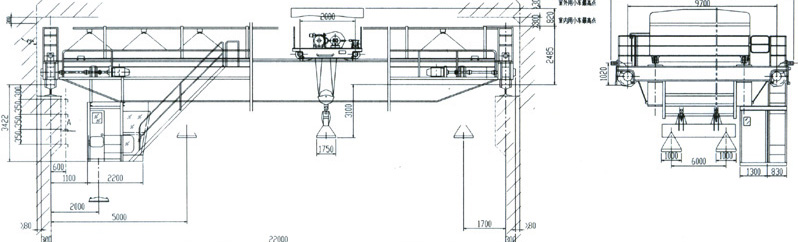 河南晟源:17.5+17.5噸旋轉電磁掛梁起重機