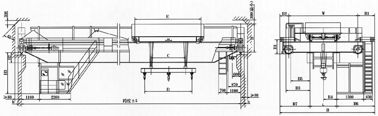 河南衛(wèi)華:(5+5)～(25+25)t掛梁橋式起重機(jī)(平行主梁方向)